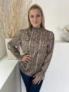 Rant&Rave (M) Barna Kígyóbőrmintás, Nyakban Darázsolt Hátul Gombos, Tölcséres Ujjvégű Felső