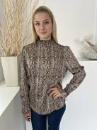 Rant&Rave (M) Barna Kígyóbőrmintás, Nyakban Darázsolt Hátul Gombos, Tölcséres Ujjvégű Felső