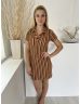   Urban (S) Bézs-Barna-Sárga Anyagában Csíkos V Kivágású, Kötött Ruha