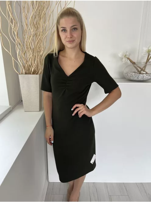 Dorothy Perkins (M) Sötét Khaki Anyagában Mintás, Mellnél Ráncolt Rugalmas Anyagú Ruha