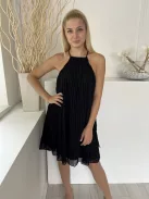 New Look (M) Fekete Hátul Nyitott, Nyakban Gombos Pliszírozott, Bélelt Ruha