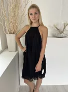 New Look (M) Fekete Hátul Nyitott, Nyakban Gombos Pliszírozott, Bélelt Ruha