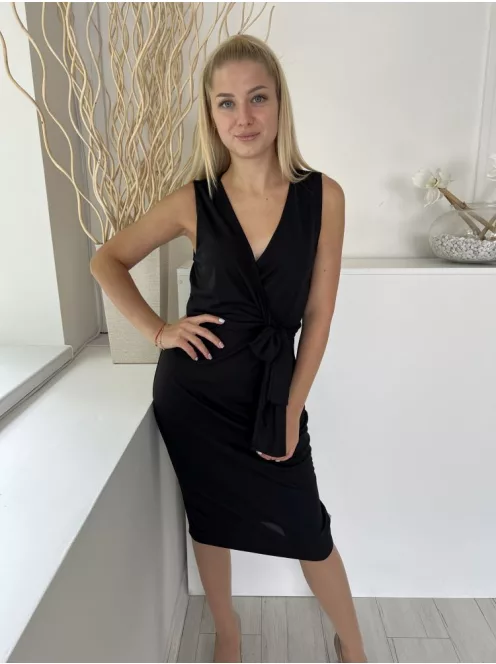 ÚJ Atmosphere (M) Fekete Mellrészén Átlapolt, Oldalt Megkötős Rugalmas Anyagú Ruha