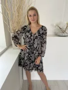 Primark (M) Fekete Drapp Mintás, elől Díszmegkötős Gumis Ujjvégű, Bélelt Ruha