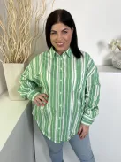 Asos (M) Zöld Fehér Csíkos, Elől Végig Gombos Mellnél Zsebes, Galléros, 100% Pamut Felső