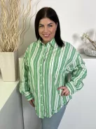 Asos (M) Zöld Fehér Csíkos, Elől Végig Gombos Mellnél Zsebes, Galléros, 100% Pamut Felső