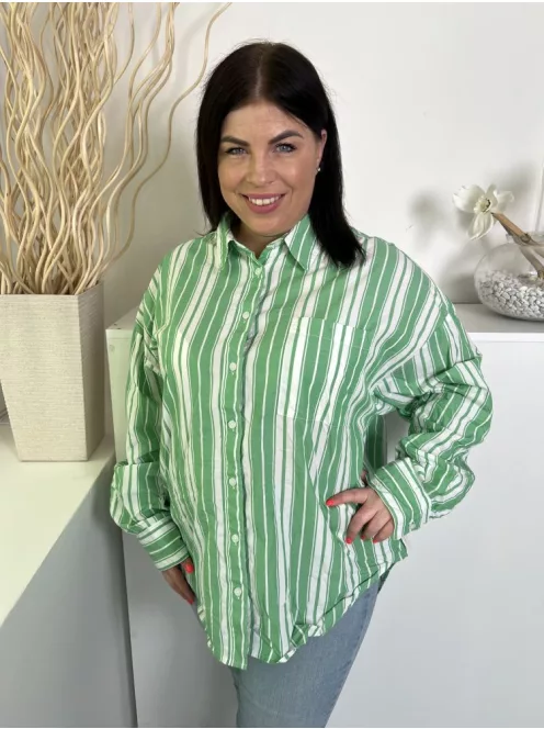 Asos (M) Zöld Fehér Csíkos, Elől Végig Gombos Mellnél Zsebes, Galléros, 100% Pamut Felső