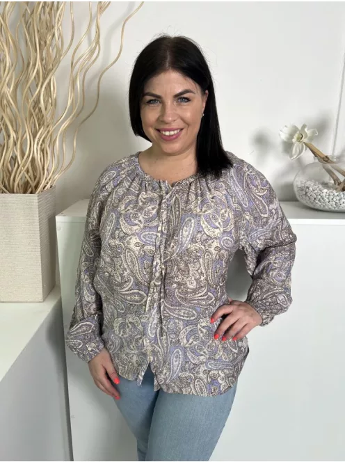 Primark (M) Kék Drapp Mintás Elől Végig Gombos, Nyakban Díszmegkötős Felső