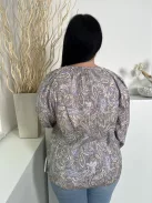 Primark (M) Kék Drapp Mintás Elől Végig Gombos, Nyakban Díszmegkötős Felső