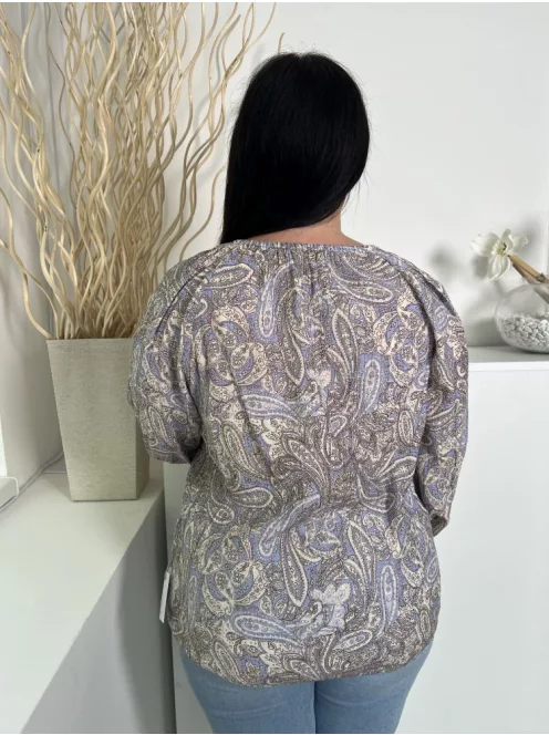 Primark (M) Kék Drapp Mintás Elől Végig Gombos, Nyakban Díszmegkötős Felső