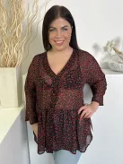 Primark (L) Fekete Apró Rózsamintás, Elől Végig Gombos Enyhén Áttetsző Felső