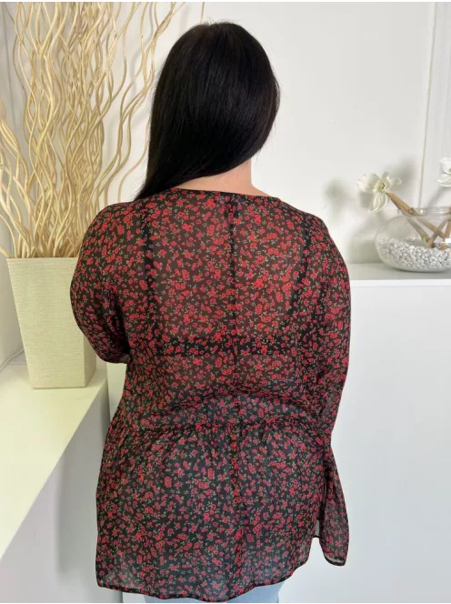 Primark (L) Fekete Apró Rózsamintás, Elől Végig Gombos Enyhén Áttetsző Felső