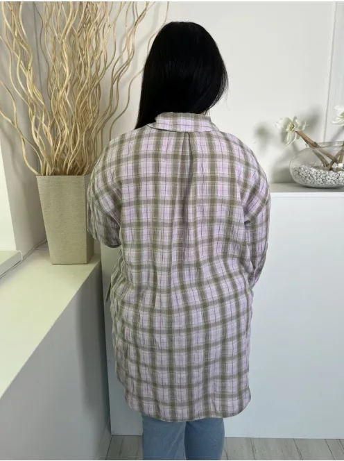 Primark (M) Lila-Barna Kockás, Elől Végig Gombos Kerekített Aljú, Galléros Felső