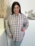 Primark (M) Lila-Barna Kockás, Elől Végig Gombos Kerekített Aljú, Galléros Felső