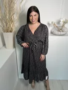 Rowen Avenue (L) Fekete Sűrű Apró Virágos, Mellnél Átlapolt Gumisderekú, Megkötős Ruha