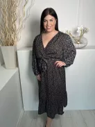 Rowen Avenue (L) Fekete Sűrű Apró Virágos, Mellnél Átlapolt Gumisderekú, Megkötős Ruha