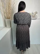 Rowen Avenue (L) Fekete Sűrű Apró Virágos, Mellnél Átlapolt Gumisderekú, Megkötős Ruha