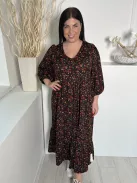 Primark (L) Fekete Apró Színes Virágos, Buggyos Ujjú Gumis Ujjvégű Ruha