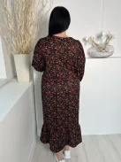 Primark (L) Fekete Apró Színes Virágos, Buggyos Ujjú Gumis Ujjvégű Ruha