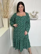 New Look (L) Fekete Zöld Apró Virágos, Kocka Kivágású Hátul Nyitott, Megkötős Ruha