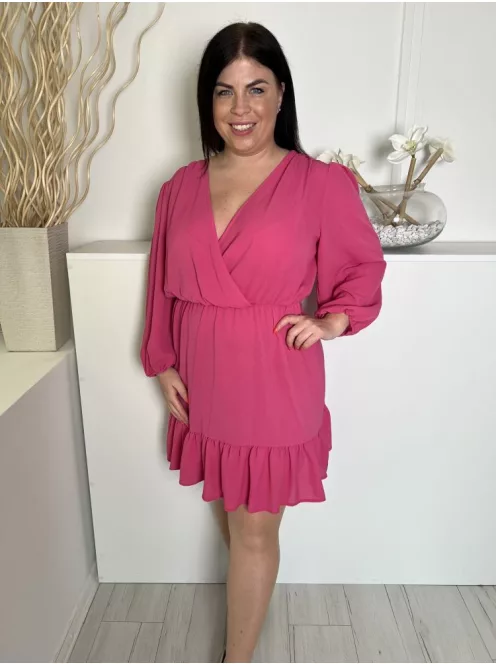 Asos (L) Málna Mellnél Átlapolt, Gumisderekú Fodros Aljú, Gumis Ujjvégű Ruha