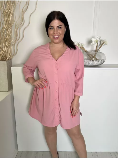 Dunnes (L) Rózsaszín Elől Végig Gombos Derékban Szabott, V Kivágású Ruha