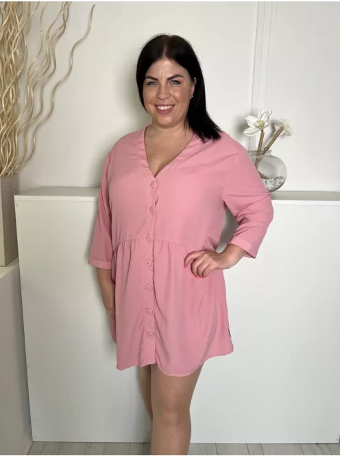 Dunnes (L) Rózsaszín Elől Végig Gombos Derékban Szabott, V Kivágású Ruha