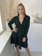 Savida (M) Fekete Apró Virágmintás Derékban Darázsolt Ruha