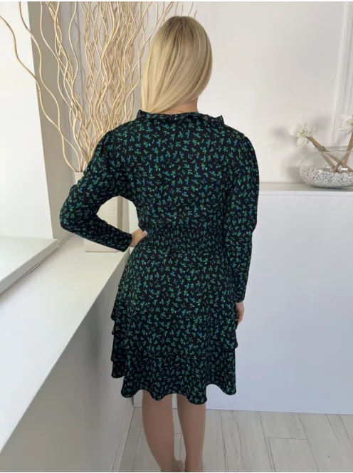 Savida (M) Fekete Apró Virágmintás Derékban Darázsolt Ruha