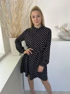 ÚJ Boohoo (M) Fekete Fehér Pöttyös, Hátul Nyakban Gombos Derékban Gumis Ruha