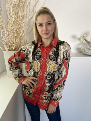   Zara (XS) Piros Fényes Anyagú Elöl Végig Gombos, Galléros Felső