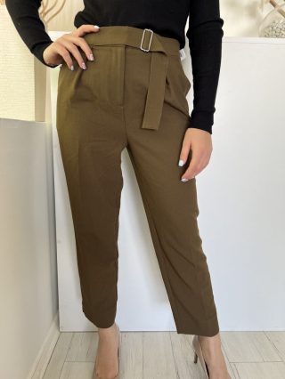   TopShop (S) Khaki Kapcsos, Cipzáros Díszöves, Zsebes Nadrág