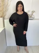 ÚJ F&F (L) Fekete Bordázott Anyagú Rugalmas, Kereknyakú Ruha