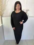 ÚJ F&F (L) Fekete Bordázott Anyagú Rugalmas, Kereknyakú Ruha