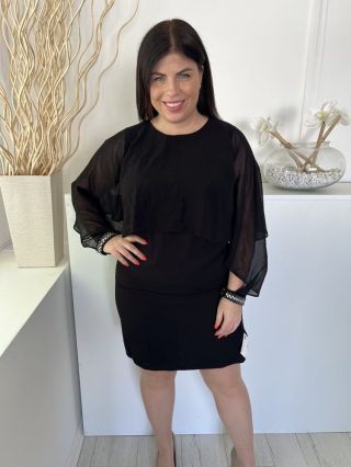   ÚJ F&F (M) Fekete Ujja Áttetsző Ujjvége Gyöngyös, Hátul Nyakban Gombos Ruha