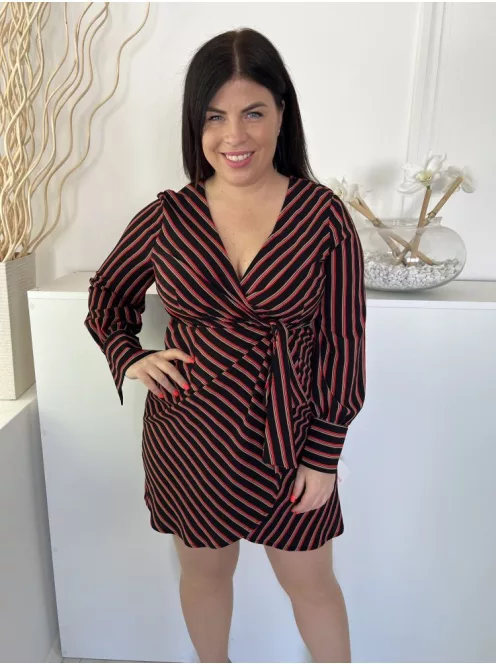 Primark (L) Fekete Piros Csíkos Átlapolt Ruha