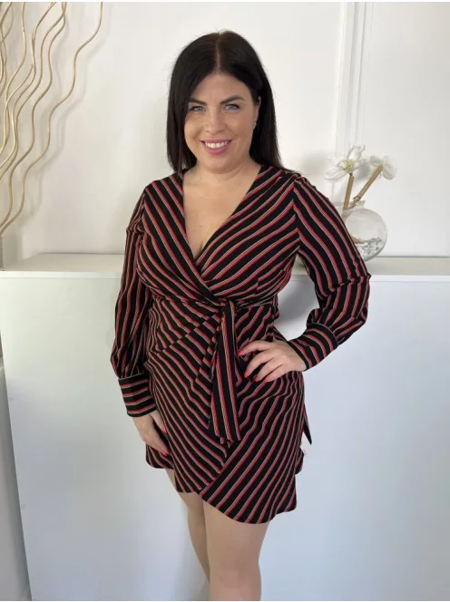 Primark (L) Fekete Piros Csíkos Átlapolt Ruha