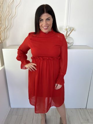 Primark (M) Piros Hátul Cipzáros Bélelt, Fodros Ruha