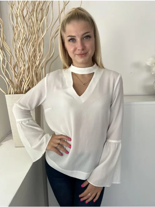 Primark (M) Fehér Hátul Nyakban Gombos Tölcsérujjú Felső