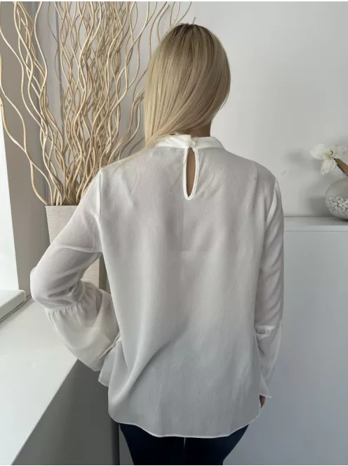 Primark (M) Fehér Hátul Nyakban Gombos Tölcsérujjú Felső