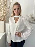 Primark (M) Fehér Hátul Nyakban Gombos Tölcsérujjú Felső