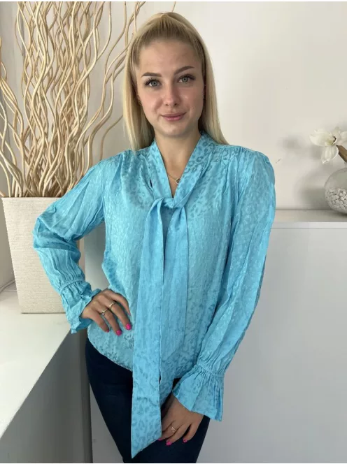 River Island (S) Babakék Fényes Anyagú, Anyagában Foltmintás Elöl Nyakban Megkötős Felső