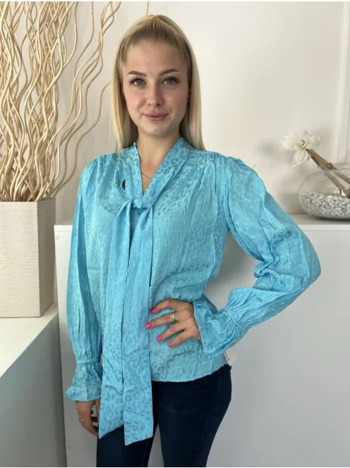 River Island (S) Babakék Fényes Anyagú, Anyagában Foltmintás Elöl Nyakban Megkötős Felső