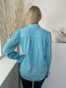 River Island (S) Babakék Fényes Anyagú, Anyagában Foltmintás Elöl Nyakban Megkötős Felső