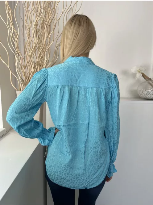 River Island (S) Babakék Fényes Anyagú, Anyagában Foltmintás Elöl Nyakban Megkötős Felső