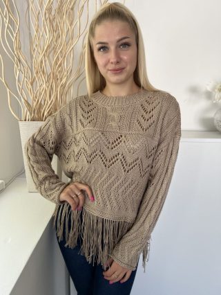 Primark (M) Barna Kötött Lyukmintás, Kereknyakú Felső