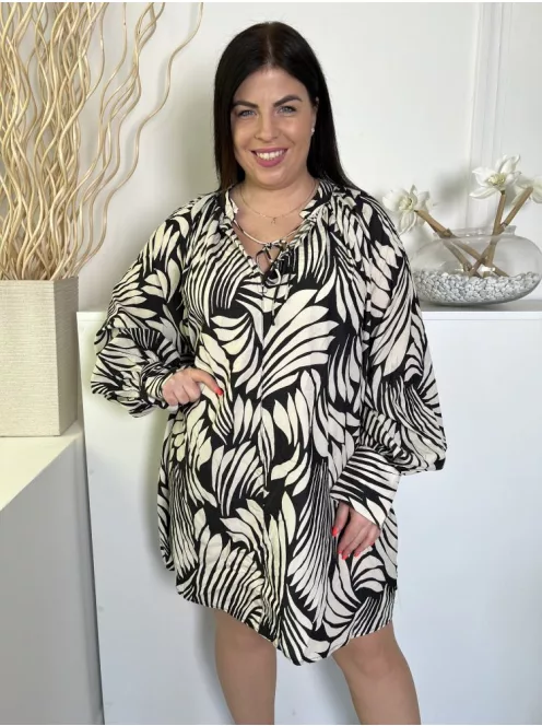 H&M (L) Fekete Fehér Mintás Elöl Nyakban Megkötős Ruha