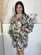 H&M (L) Fekete Fehér Mintás Elöl Nyakban Megkötős Ruha