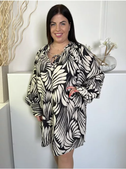 H&M (L) Fekete Fehér Mintás Elöl Nyakban Megkötős Ruha