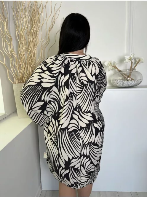 H&M (L) Fekete Fehér Mintás Elöl Nyakban Megkötős Ruha